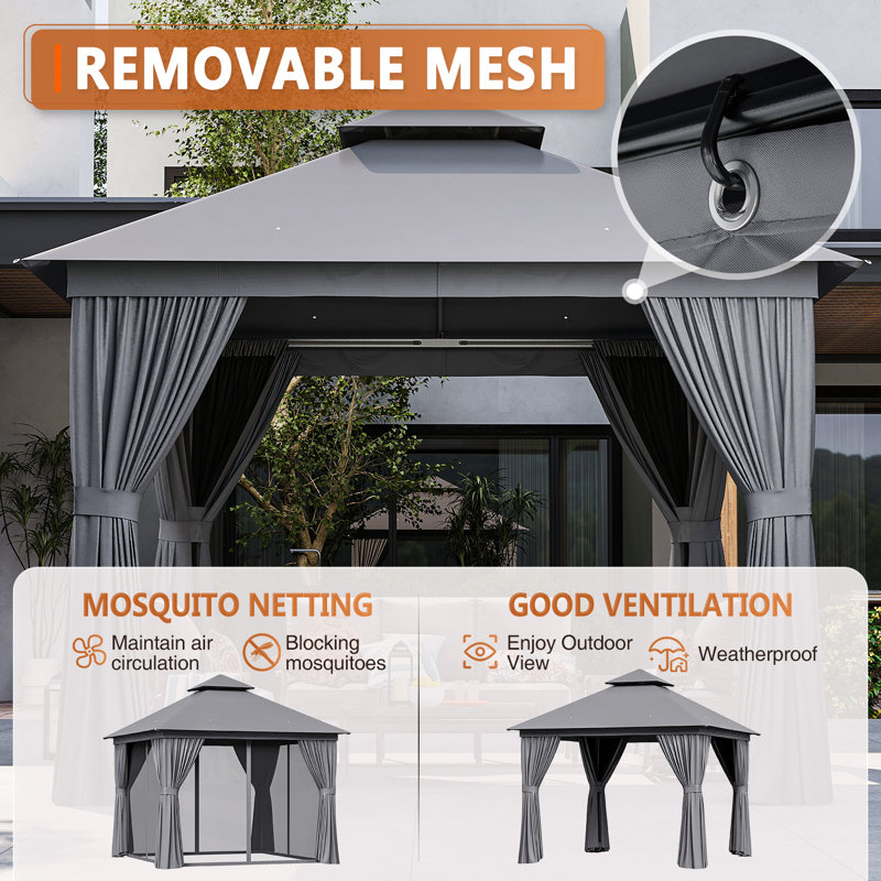 10 Ft. W X 10 Ft. D Steel Patio Gazebo The Soft Roof Gazebos, Gray