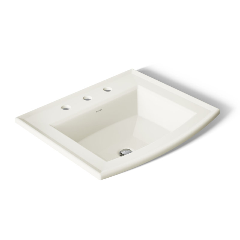 Lavabo de salle de bain rectangulaire encastré en porcelaine vitreuse avec trop-plein Archer®, Biscuit, Centres de 8 po