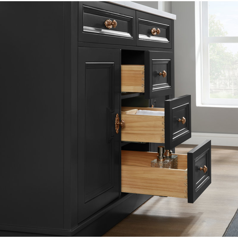 48" Solid Wood Sink Vanity  With 1' Artificial Stone Top, Tricorn Black, Rose Gold