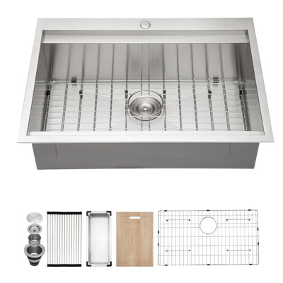 Évier de cuisine encastrable 25 po L x 22 po station de travail encastrable en acier inoxydable calibre 16