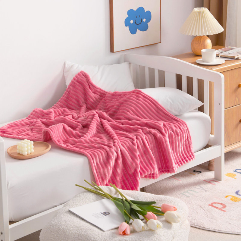 Couverture douce et légère en flanelle rayée, Rose corail
