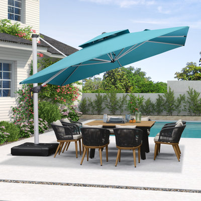 Parasol carré en porte-à-faux 12 pi x 12 pi Moira, bleu turquoise