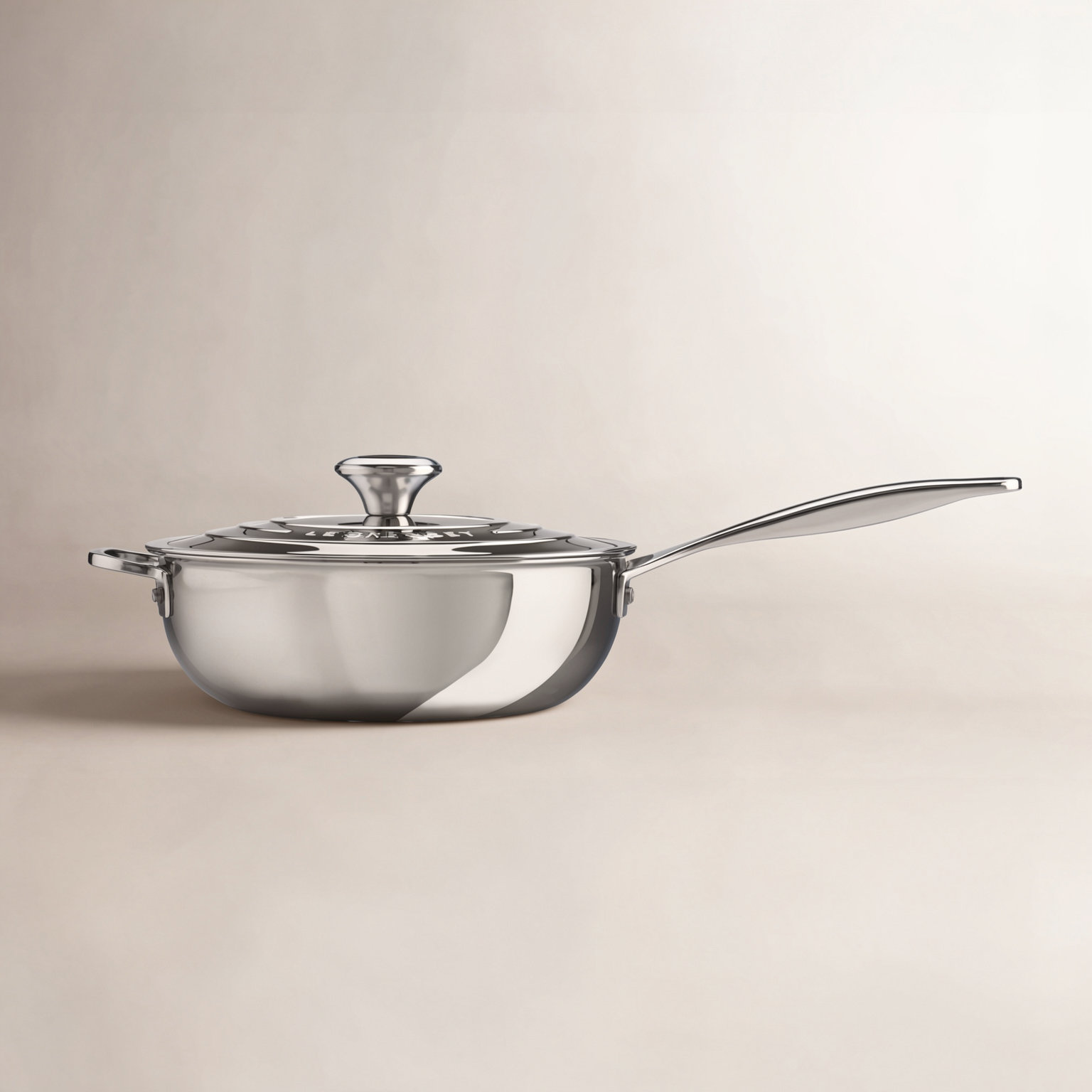 Le Creuset Stainless Steel Saucier with Lid, 3.5 qt.