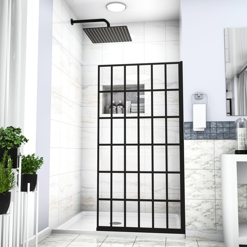 34" W X 72" H Matte Black Shower Door - Open Entry, Single Panel, , Bathroom Grace Generator 2 Beauty