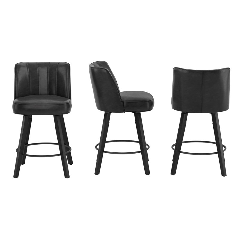 Malling 26" H Upholstered Swivel Stool, 3, Black Seat/Black Frame