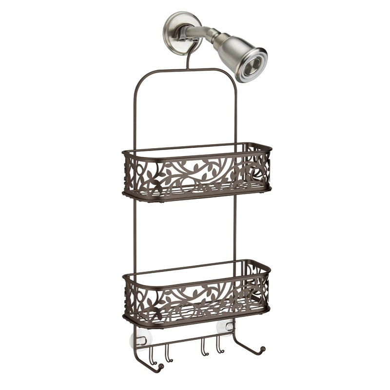 Bronze Metal Hanging Shower Caddy with Hooks and Shelves