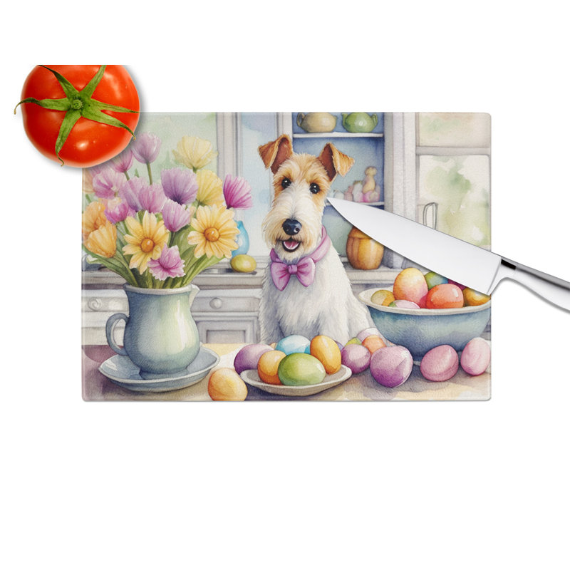 Decorating Easter Fox Terrier Glass Cutting Board
