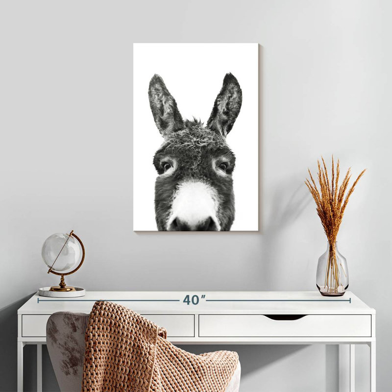 Brampt Peeking Donkey In Black And White, 24" H x 16" W