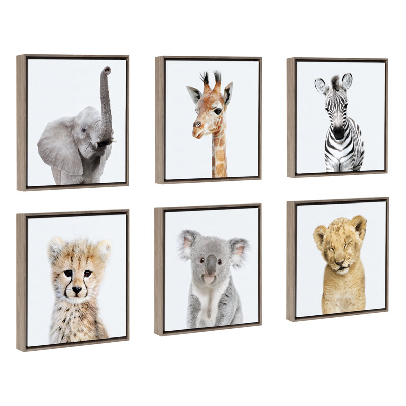 'Safari Animals' by Amy Peterson - Floater Frame Graphic Art Print on Canvas, Gray