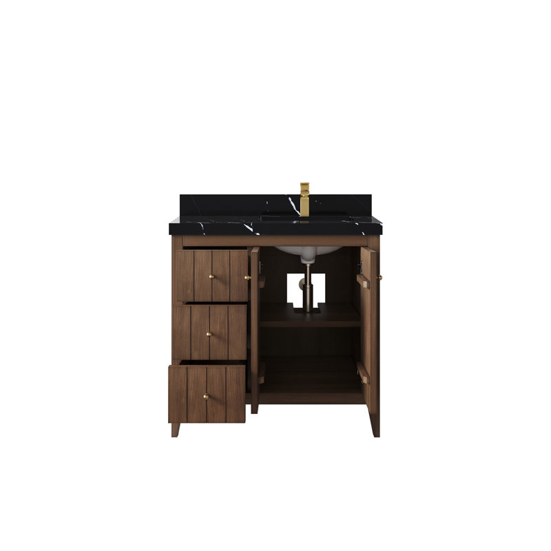 Meuble-lavabo simple 36 po avec plateau Atlanta, Noir Calacatta
