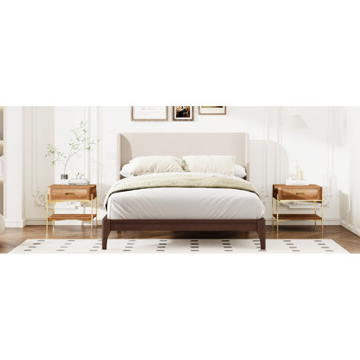 King Size Solid Dry Bamboo Wood 12 Inch Platform Bed, With 48" Upholstered High Headboard,Easy Assembly,Chocolate