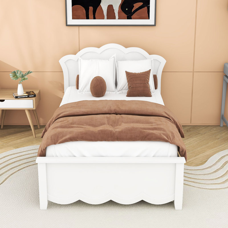 Lit plateforme en bois avec tête de lit et 2 tiroirs, Lit simple