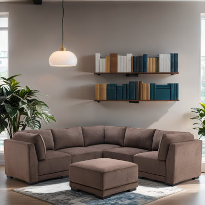 Ensemble de canapé modulaire en microfibre 6 pièces avec repose-pieds beige