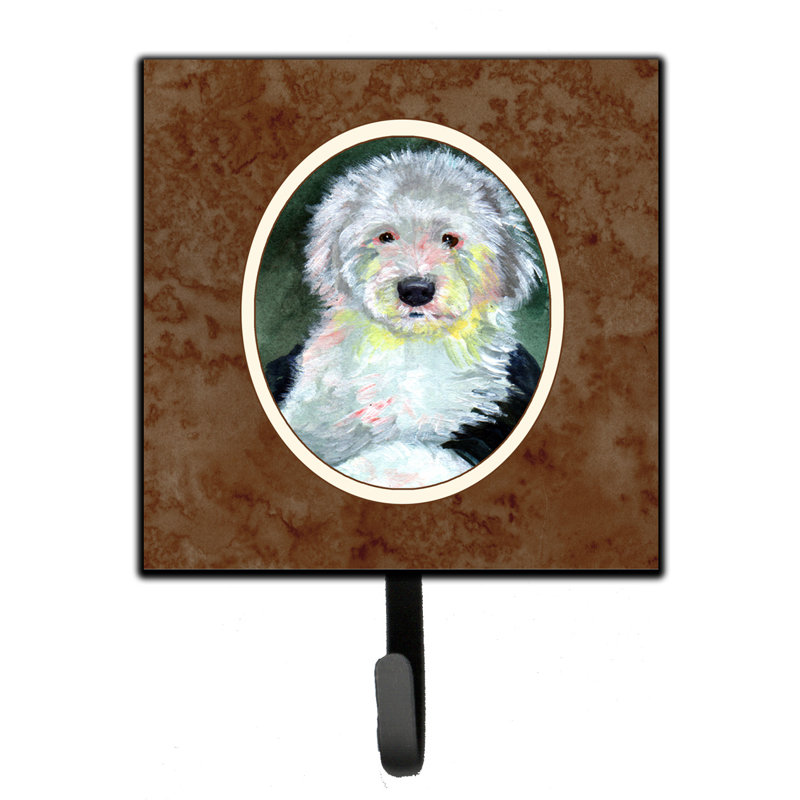 Pelin Metal Wall Organizer with Key Hooks, Brown/Green, Old English Sheepdog