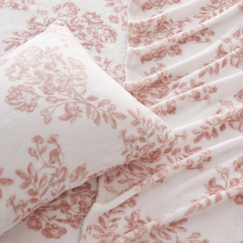Ensembles de draps en velours ultra doux, Ensemble de draps pour lit simple + drap-housse + , Toile / rosé, Floral
