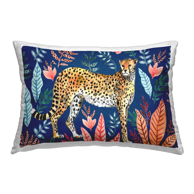 Coussin d'extérieur imprimé Jungle Plants & Cheetah par Elena Vladykina
