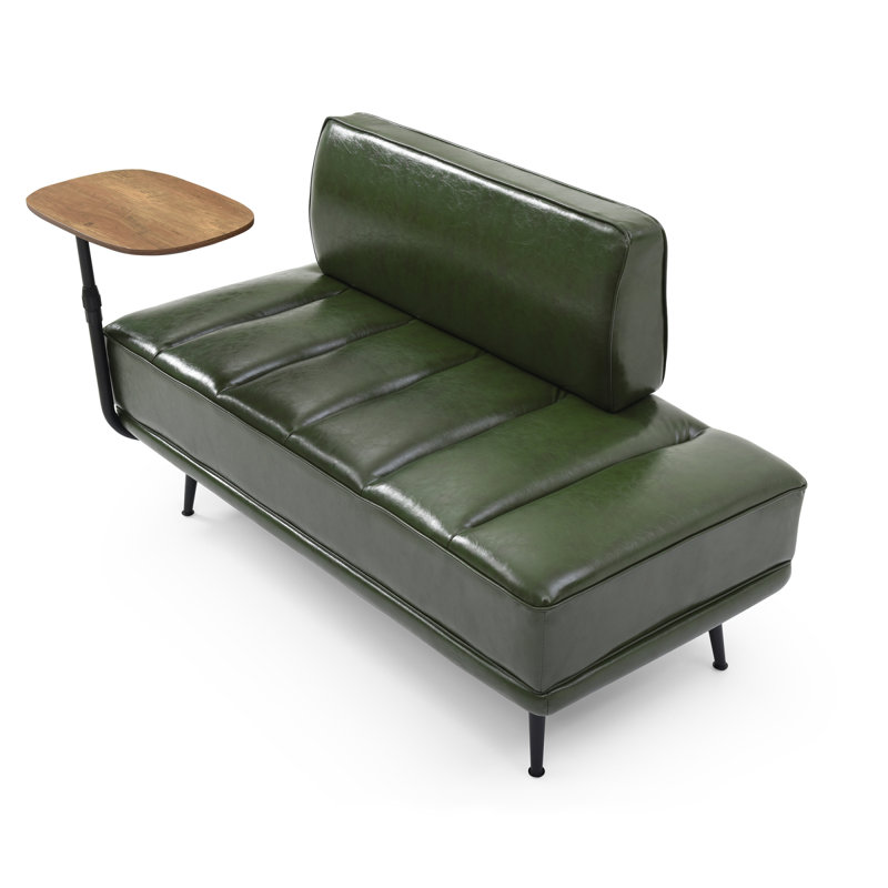 55"Inch Width Modern End Of Bed Bench,Green Faux Leather Upholstered With Side Table, 360-Degree Swivel Tray Couch,Entryway Ottoman,Window Bench With  Metal Legs For Bedroom, Living Room