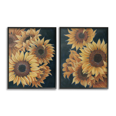 «Sunflowers On Black Single Frame Frame» par Grace Popp 2, pièces sur toile