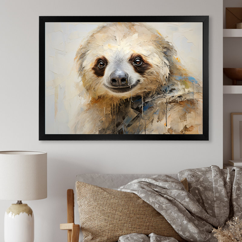 «Thoughtful Sloth», reproduction sur toile, Cadre simple noir, H 16 po x l 32 po x P 1 po