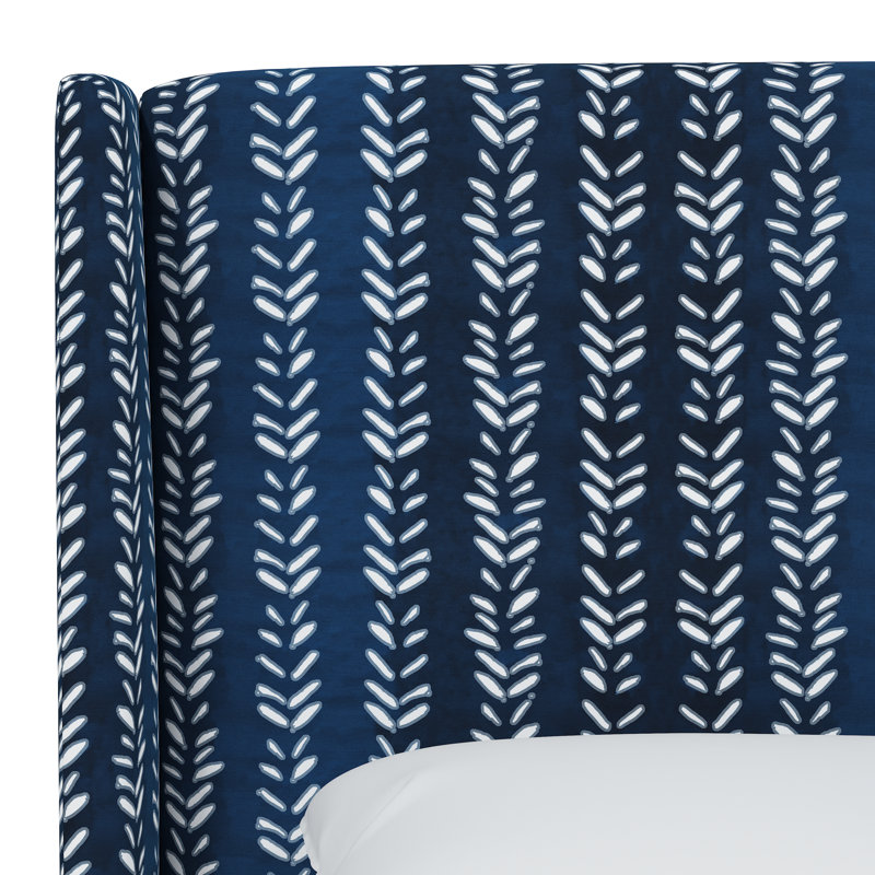 Tilly Upholstered Wingback Bed, King, Flutter Shibori Indigo