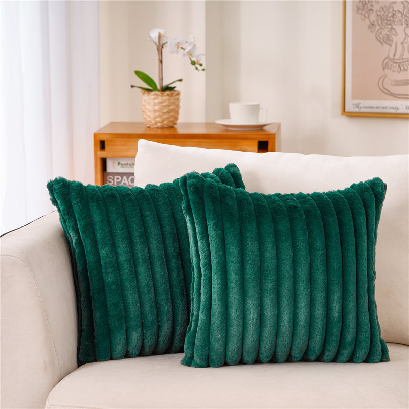 Faux Fur Reversible Throw Pillow, Dark Green, 20"H x 20"W