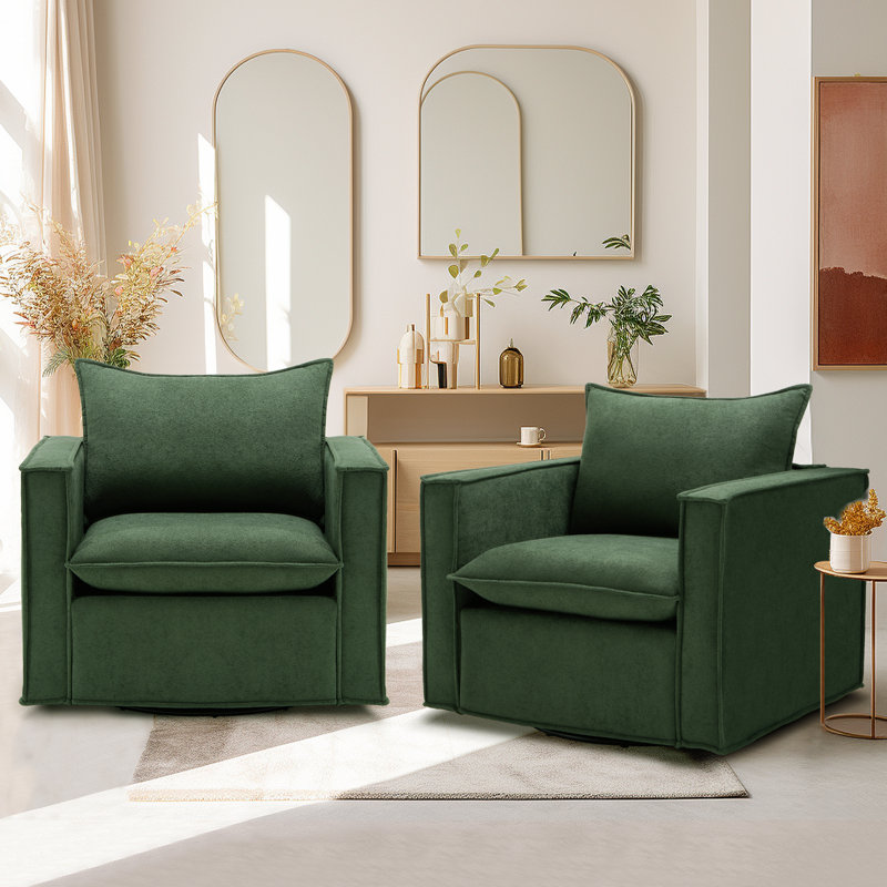 Hendina Upholstered Swivel Armchair, Green Polyester