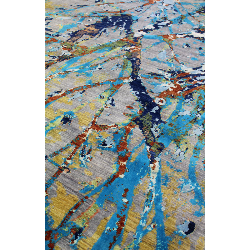 Collucci Abstract Area Rug in Gray/Turqouise/Silver/Beige, Rectangle 7'10" x 9'9"