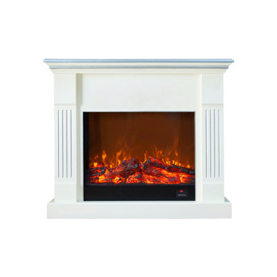 White Solid Wood Electric Fireplace