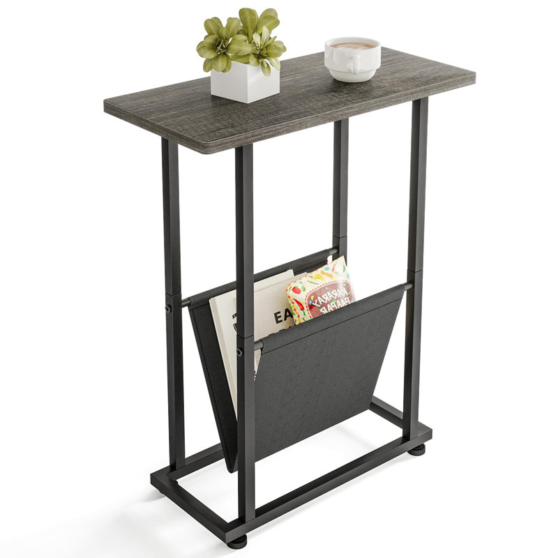 Bedside Table With Storage Shelf, Narrow Side Table, Slim Magazine Table For Small Space, Grey