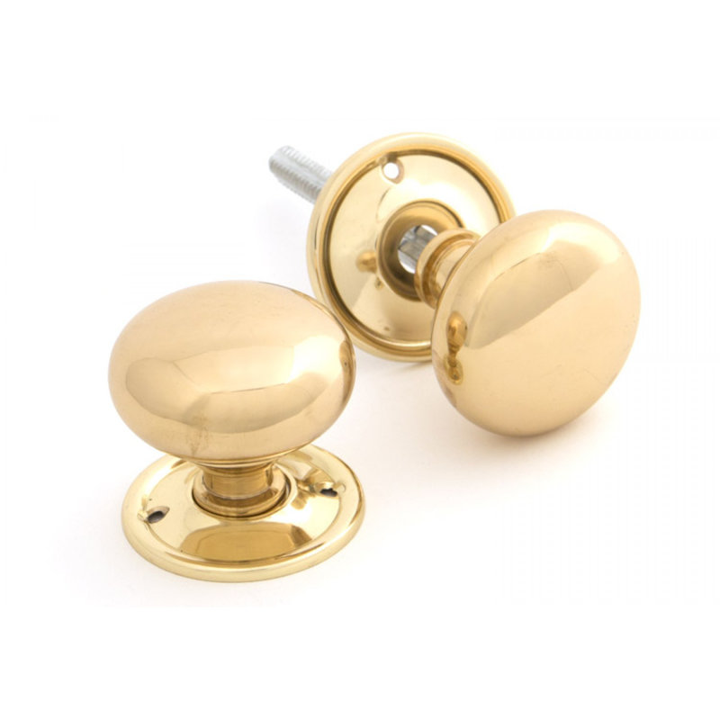 Mushroom Mortice/Rim Knob Set, Polished Brass