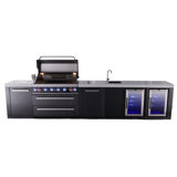Mont Alpi Mai805-bssbevfcxl 6-burner 157" Premium Black Stainless Steel Outdoor Kitchen Island Bbq Gas Grill + Beverage Center Sink & Faucet + Refrigerator + Granite Countertops + Cover + Rotisserie