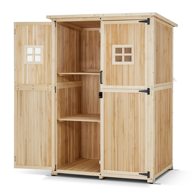 Remise de rangement extérieure en bois l 4 pi x P 2 pi avec 2 tablettes et serrure, Naturel