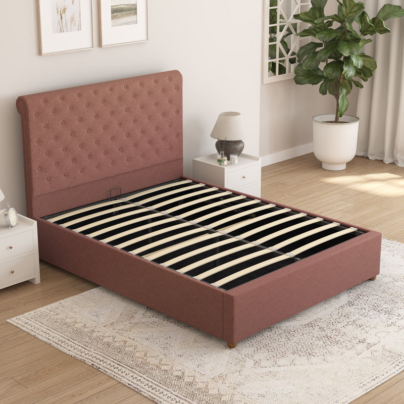 Upholstered Lift Up Storage Ottoman Bed, Single (107 x 220 cm), Luxe Chenille Blush