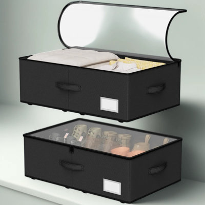 Under Bed Storage Containers With Wheels, 2-Pack Rolling Underbed Storage Bins For Shoes, Clothes, And Bedding, Space-Saving Organizer For Bedroom, Dorm, And Closet