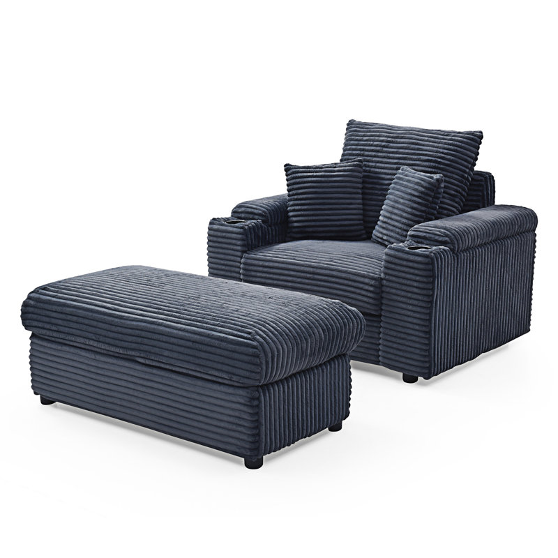 Abegale Upholstered Chair with Ottoman, Plush Chair Chaise Lounge Chair with Pillows, Dark Gray Fabric