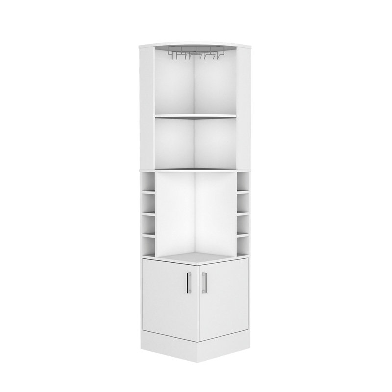 Corner Bar Cabinet, Glass Rack, Double Door Cabinet, Eight Built-In Wine Rack, White