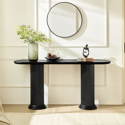 Console de 62,99 pouces de conception moderne avec pieds de style romain, table d'entrée en bois aggloméré avec vestibule en bois pour le salon, le couloir