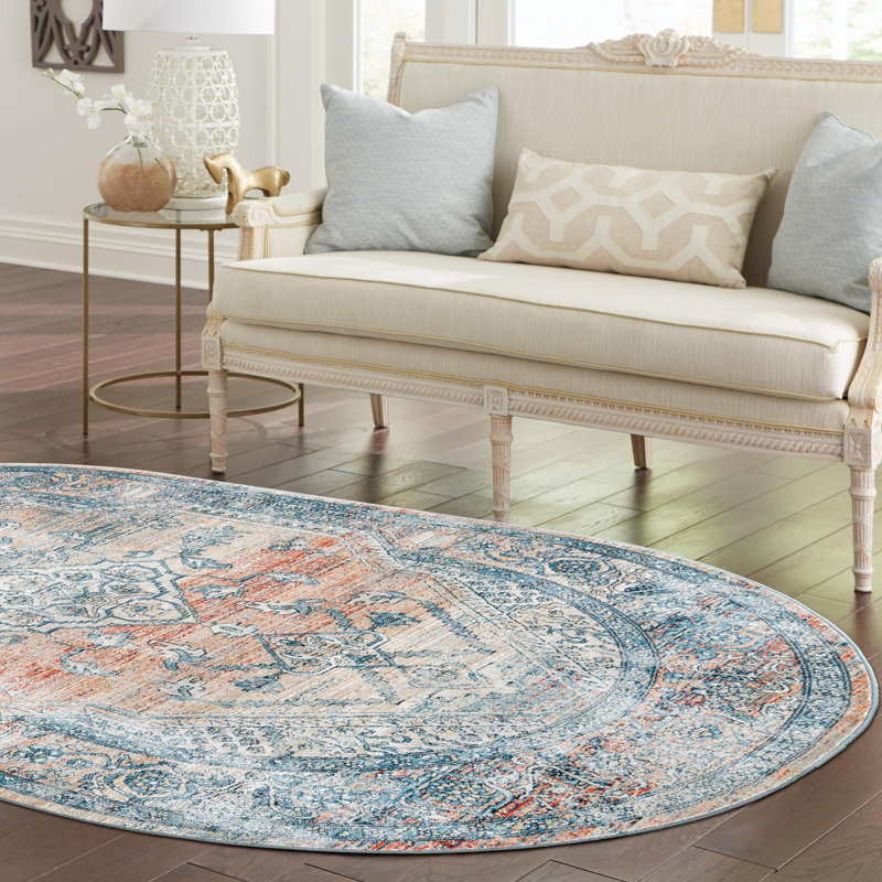 Tapis oriental rouge / bleu Alabama, Ovale 7 pi 10 po x 10 pi 2 po