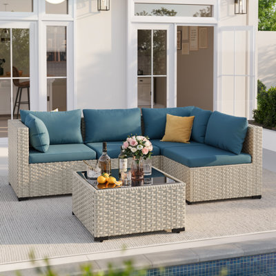 Ensemble de conversation de patio 5 pièces avec table basse et coussins