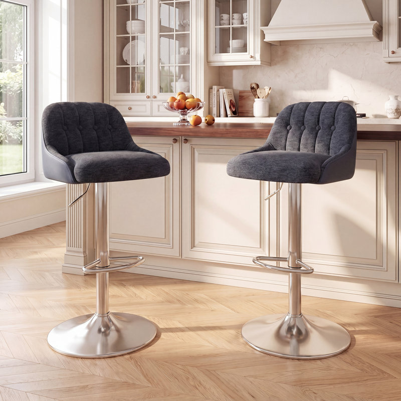 Upholstered Counter Stool with Metal Frame, Blue
