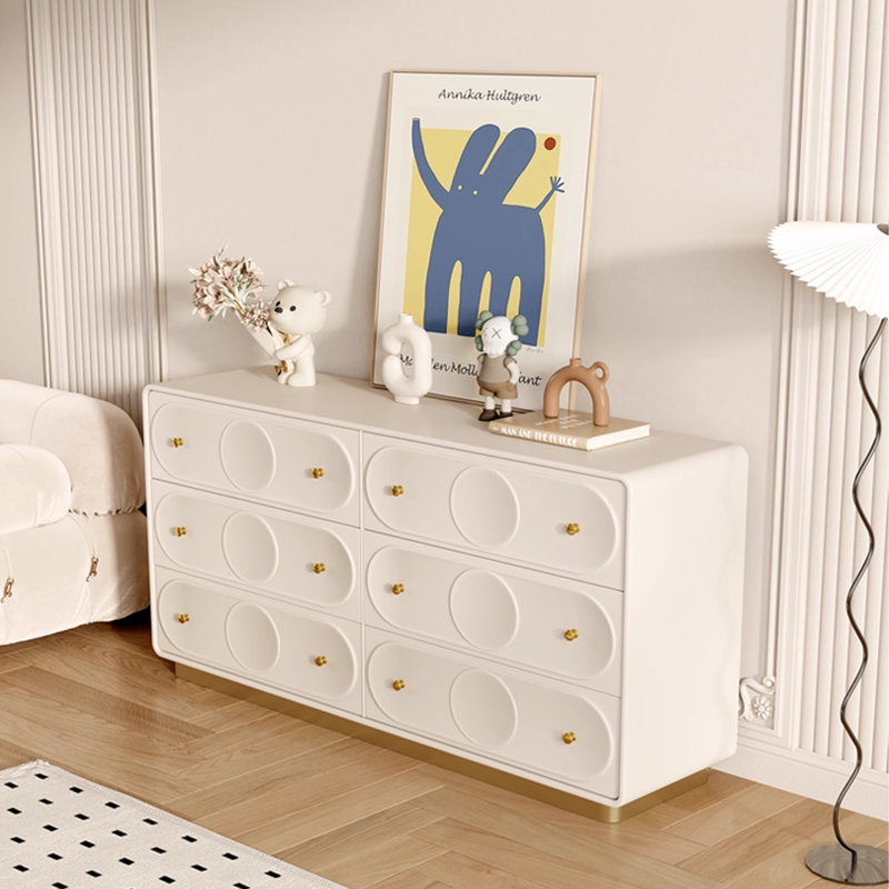 Buffet décoratif beige en bois massif