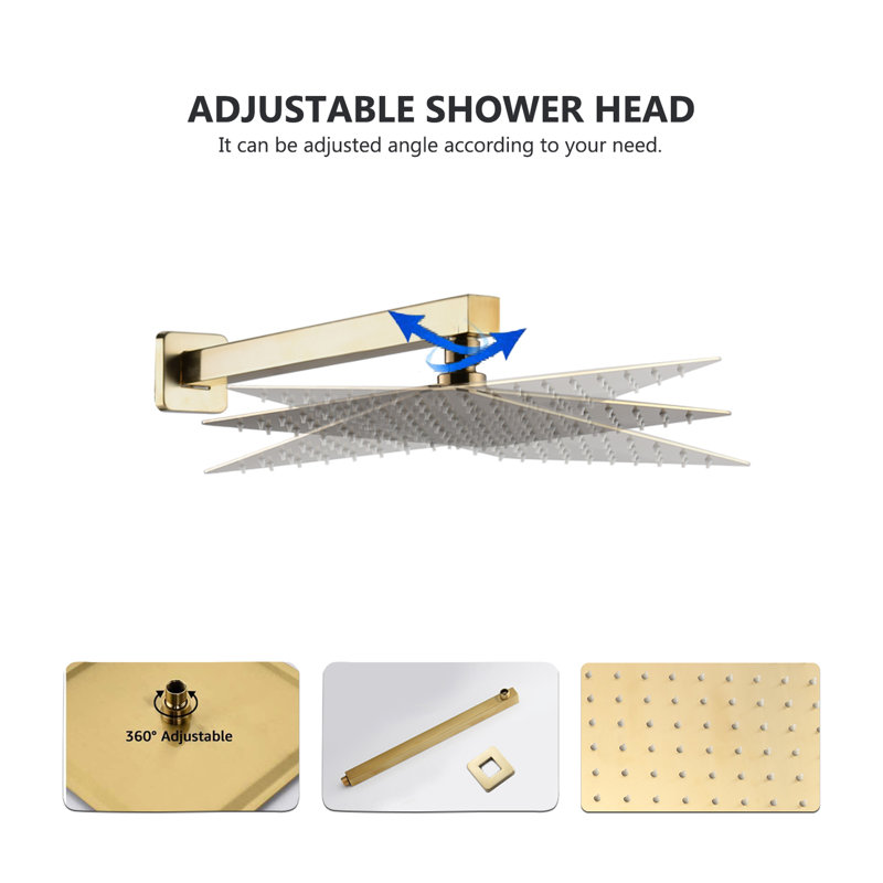 10 Inch Brushed Gold Shower Combination With Adjustable Water Flow, Diverter, And Easy - Clean Function For A Stylish Wall Mounted System Built In Hot Cold Control, Diverter Valve, Top Spray