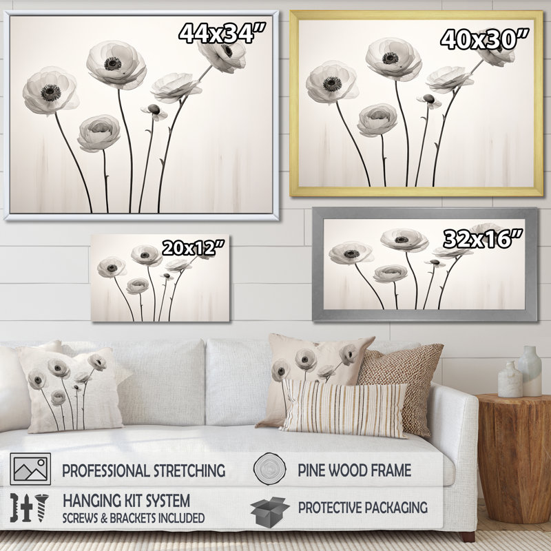 Ranunculus rétro rêves II, H 16 po x l 32 po x P 1 po, Cadre doré simple