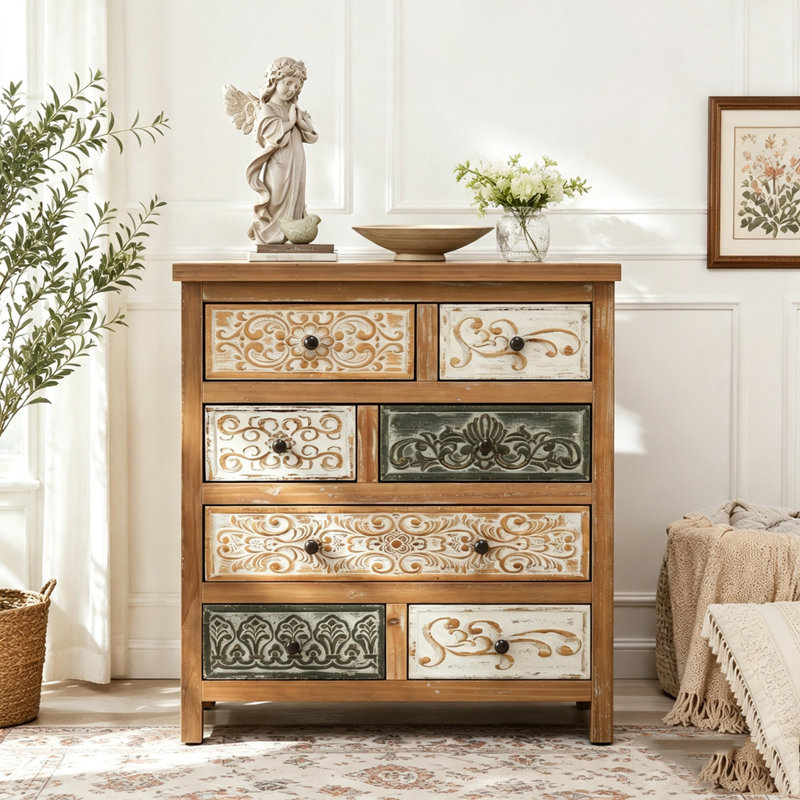 Commode d'appoint vintage en bois avec 6 tiroirs