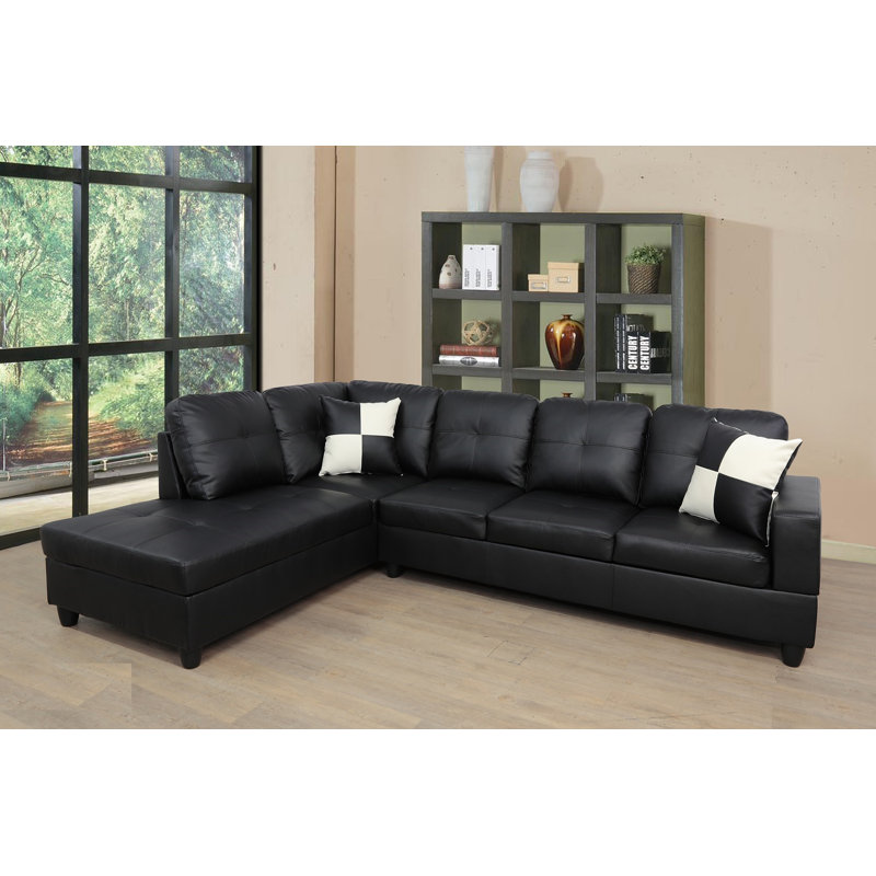 Canapé et méridienne en similicuir de 103,5 po de largeur Mavretta, Similicuir noir, Faisant face à la gauche