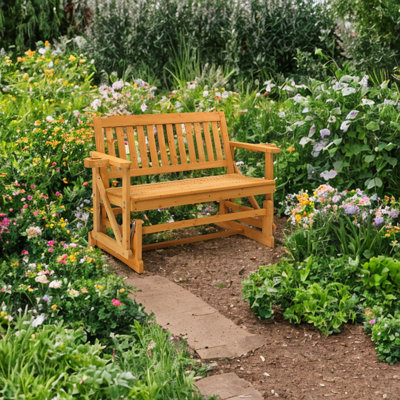 Double-Seat Fir Wood Patio Glider Bench With Vertical Slat Backrest by Ophelia & Co.