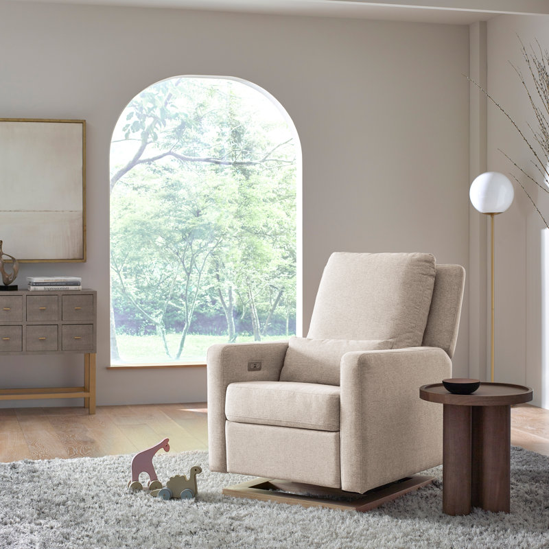 Sigi Minimalist Cream Eco-Weave Glider Recliner with Light Wood Base