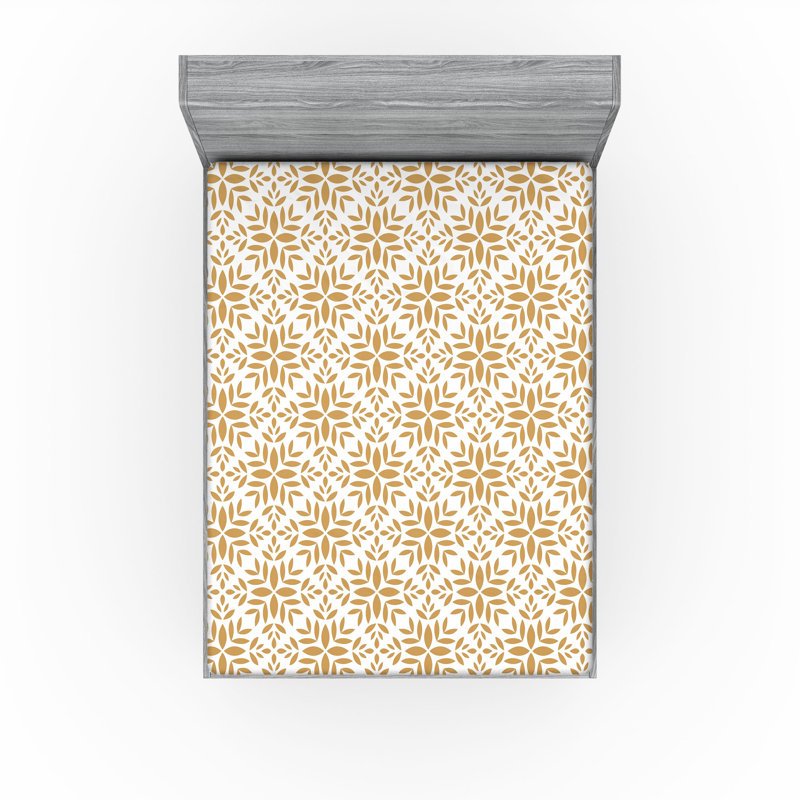 Drap-housse Ambesonne, Ivoire / motif floral brun pâle, Drap-housse de taille très grand