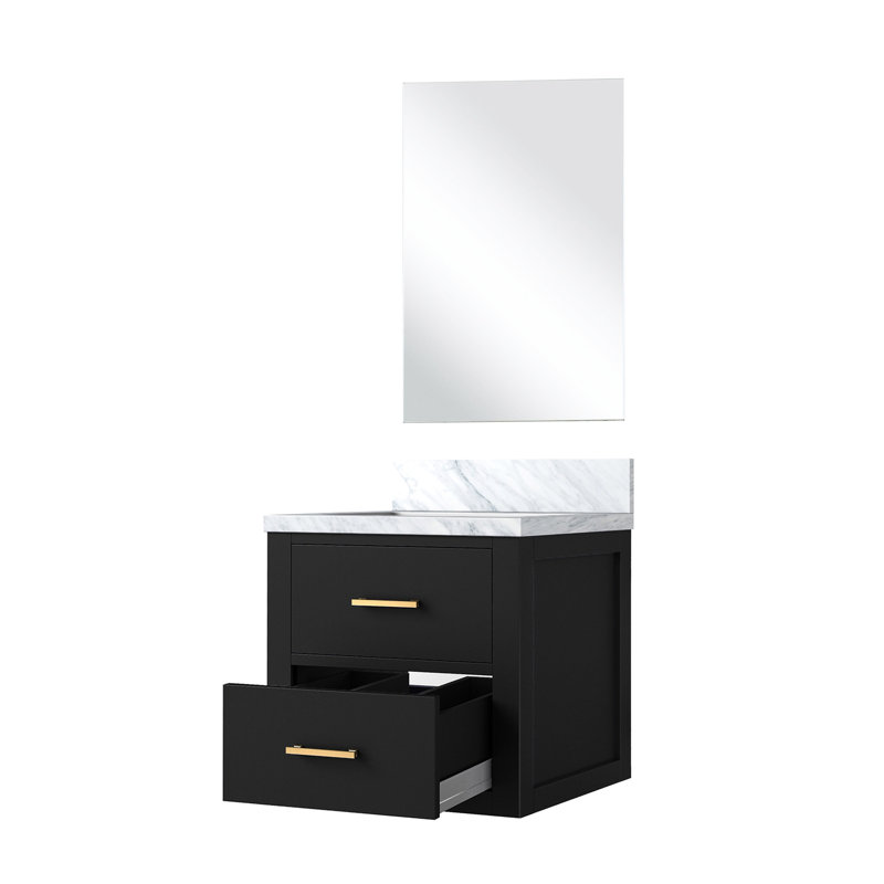 Meuble-lavabo noir 20 po L 18 po x P 18 po en acrylique et miroir en bois massif à fermeture en douceur, Noir