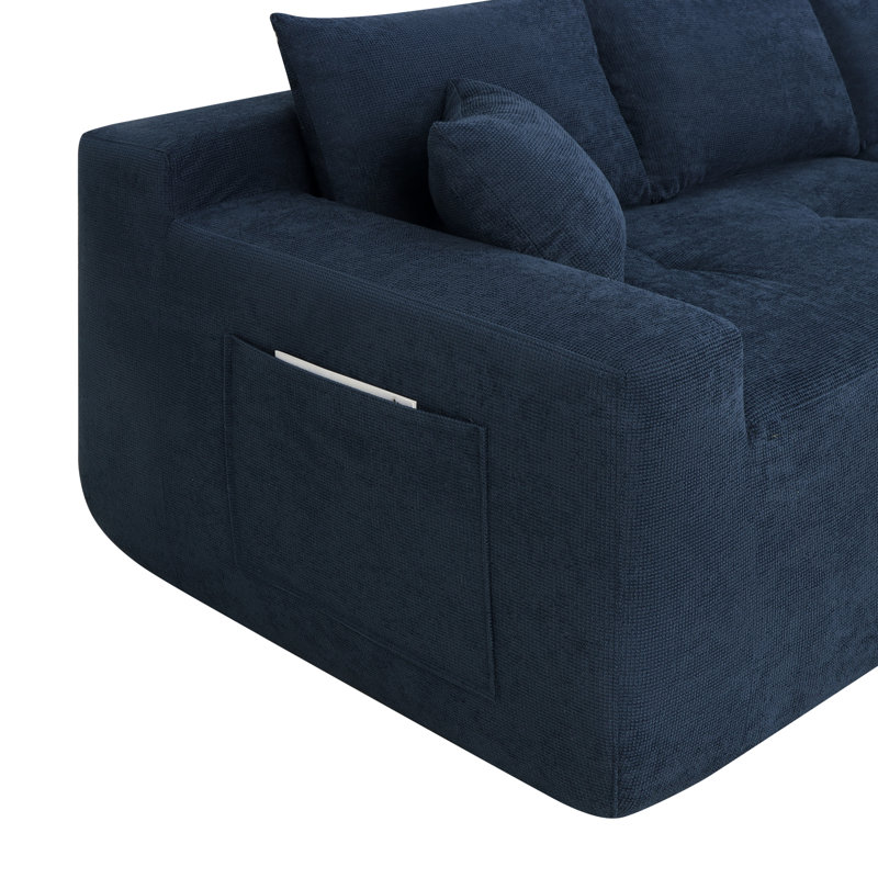 Canapé modulaire Compression 85 po en lin de coton bleu pour la maison